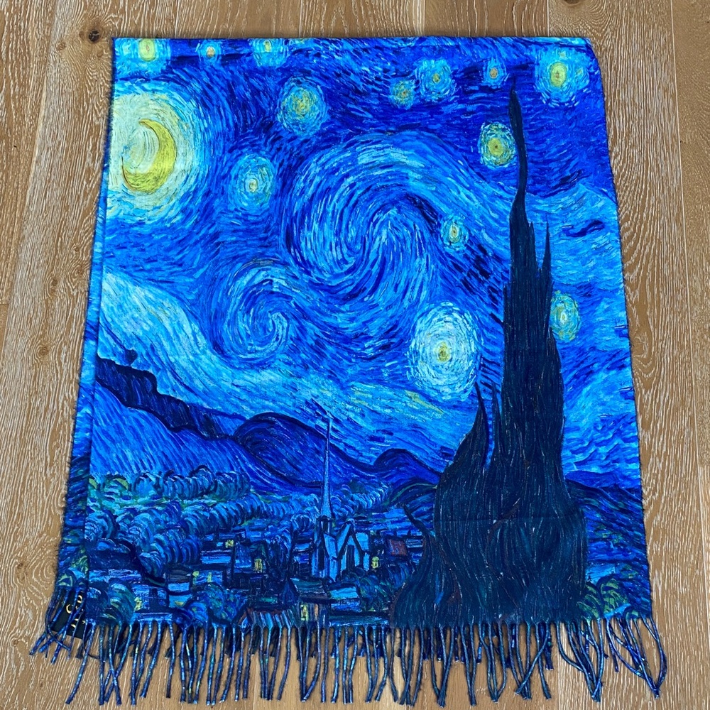 Starry Night Inspired Blue Scarf - Picture 1 of 5